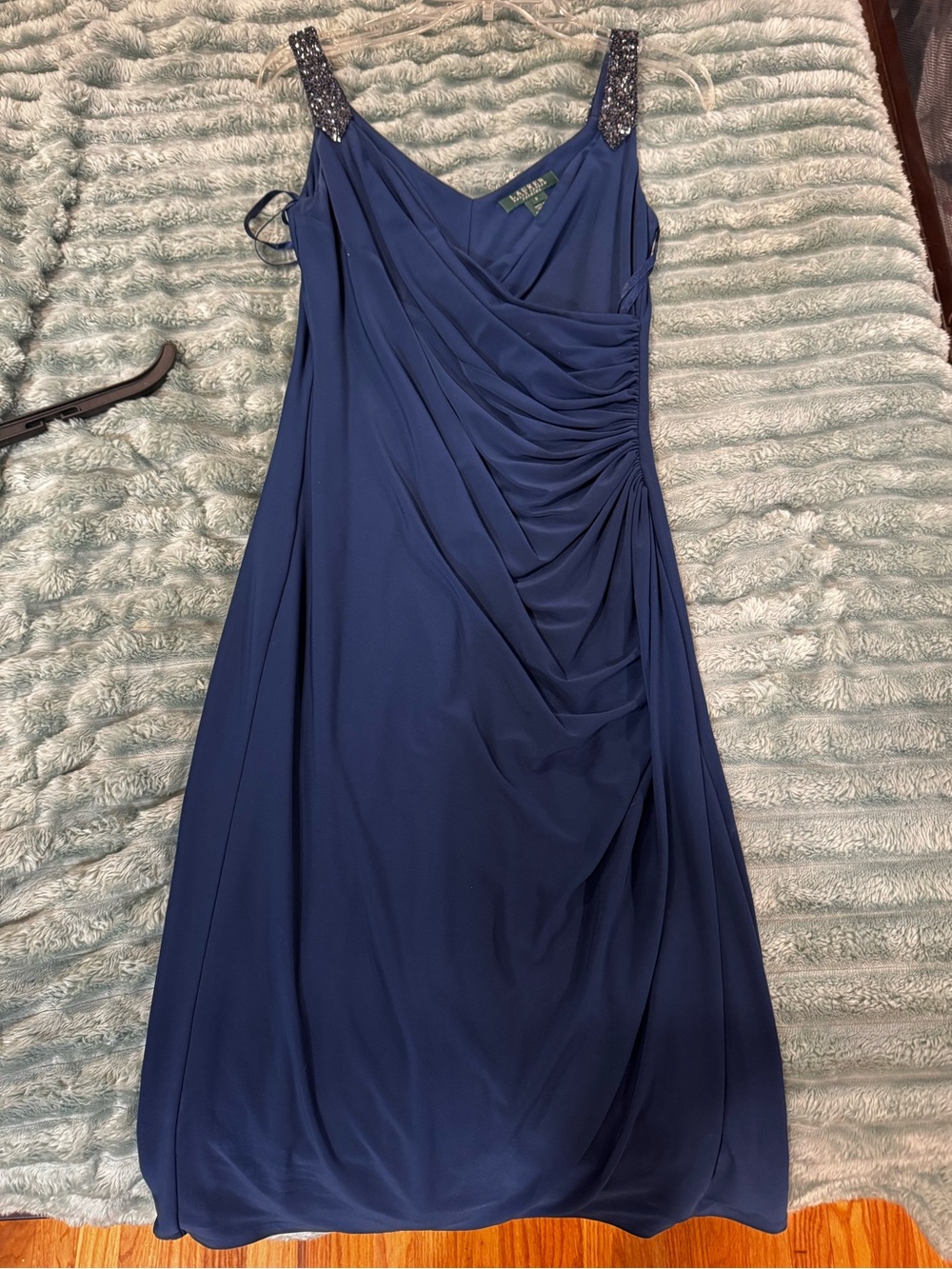 Ralph Lauren Navy Blue Beaded Strap Maxi Dress